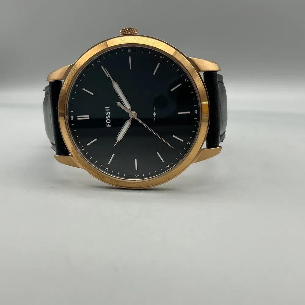 Fossil Mens Watch 44mm Black Rose Gold Tone Black Leather FS5376 New Battery - Picture 5 of 14